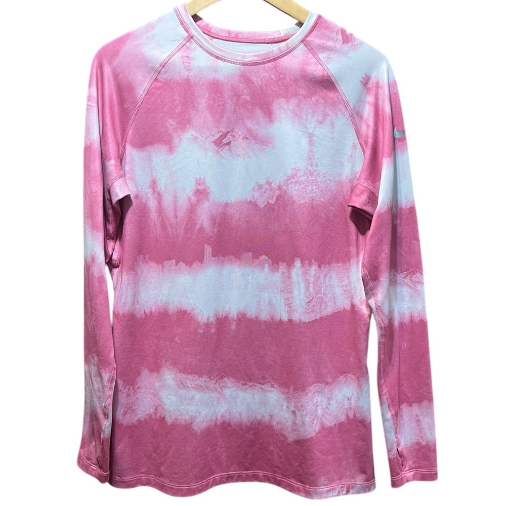 Nike Pro Combat Dri Fit‎ Fitted Long Sleeve Shirt Tie Dye Pink Size XL